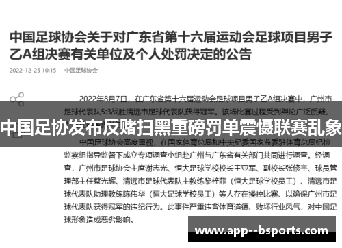 中国足协发布反赌扫黑重磅罚单震慑联赛乱象